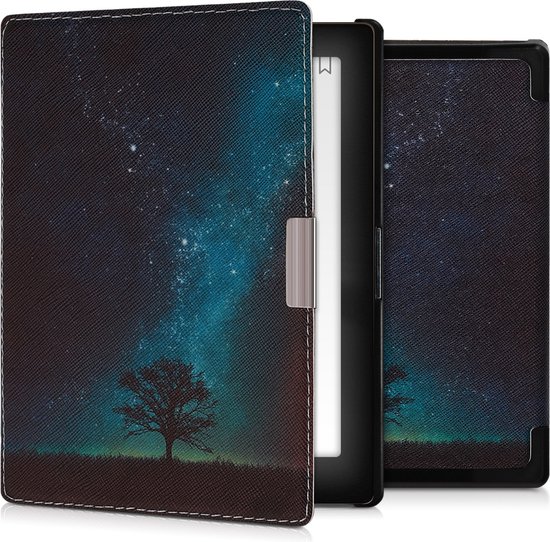 kwmobile e-reader hoesje geschikt voor Kobo Aura Edition 1 hoes - E reader flip case met magnetische sluiting - Ereader cover - Sterrenstelsel en Boom design in blauw / grijs / zwart van Merkloos