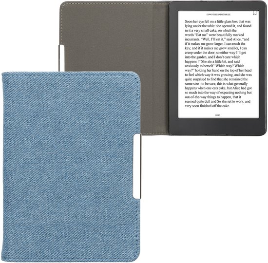 kwmobile e-reader hoesje geschikt voor Kobo Aura Edition 2 hoes - E reader flip case met magneetsluiting - Ereader cover - Denim design in blauw