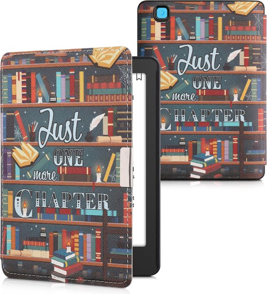 kwmobile e-reader hoesje geschikt voor Kobo Aura Edition 2 hoes - E reader flip case met magnetische sluiting - Ereader cover - bibliotheek design in meerkleurig van Merkloos