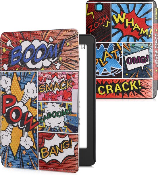 kwmobile e-reader hoesje geschikt voor Kobo Aura Edition 2 hoes - E reader flip case met magnetische sluiting - Ereader cover - Stripboek design in meerkleurig van Merkloos