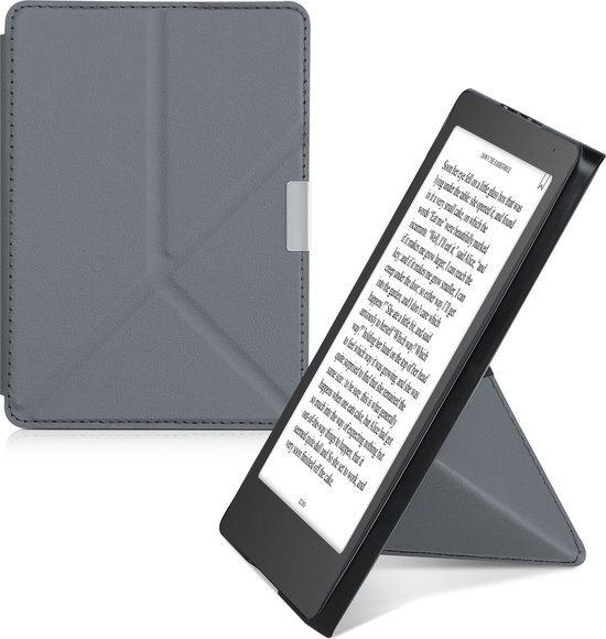 kwmobile e-reader hoesje geschikt voor Kobo Aura Edition 2 hoes - Ereader flip case met standaard - E reader cover van kunstleer - In antraciet van Merkloos