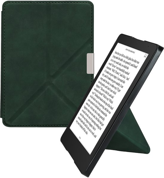 kwmobile e-reader hoesje geschikt voor Kobo Aura Edition 2 hoes - Ereader flip case met standaard - E reader cover van kunstleer - In donkergroen
