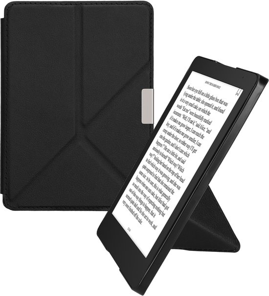 kwmobile e-reader hoesje geschikt voor Kobo Aura Edition 2 hoes - Ereader flip case met standaard - E reader cover van kunstleer - In zwart van Merkloos