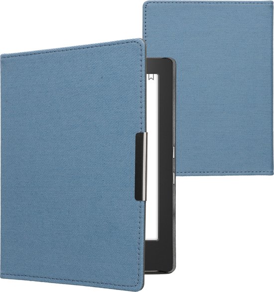 kwmobile e-reader hoesje geschikt voor Kobo Aura H2O Edition 1 hoes - E reader flip case met magneetsluiting - Ereader cover - Denim design in blauw van Merkloos