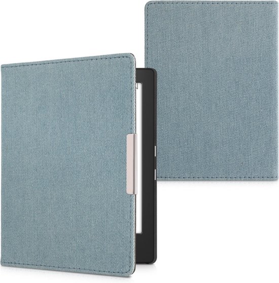 kwmobile e-reader hoesje geschikt voor Kobo Aura H2O Edition 1 hoes - E reader flip case met magneetsluiting - Ereader cover - Denim design in lichtblauw van Merkloos