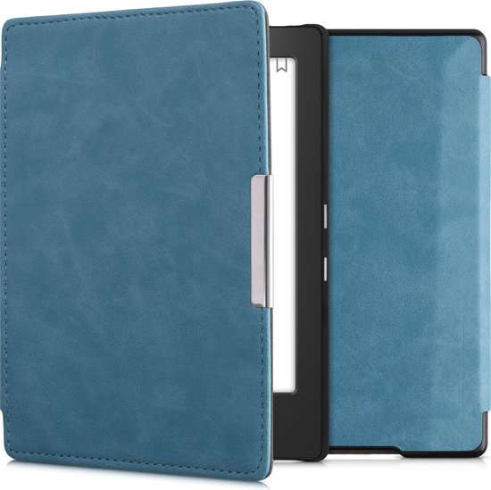 kwmobile e-reader hoesje geschikt voor Kobo Aura H2O Edition 1 hoes - E reader flip case met magnetische sluiting - Ereader cover in petrol van Merkloos