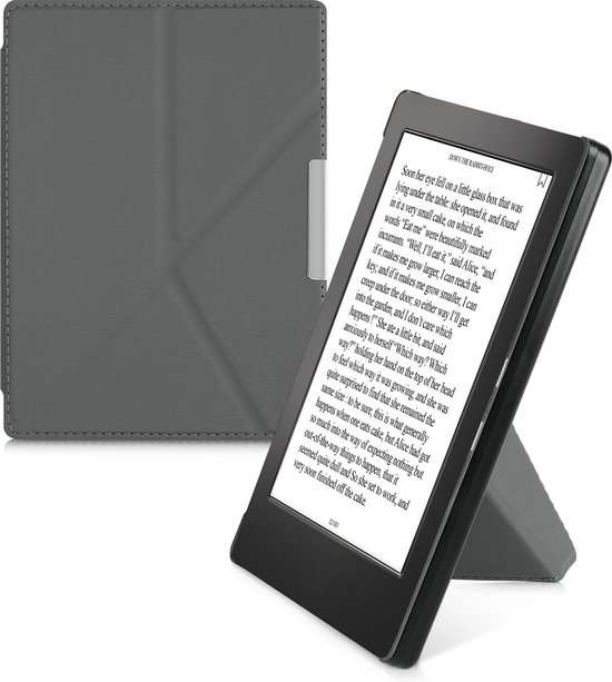 kwmobile e-reader hoesje geschikt voor Kobo Aura H2O Edition 1 hoes - Ereader flip case met standaard - E reader cover van kunstleer - In antraciet van Merkloos