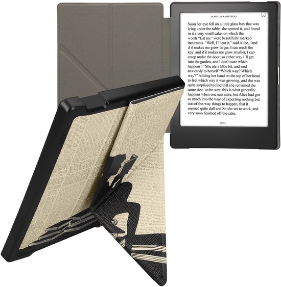 kwmobile e-reader hoesje geschikt voor Kobo Aura H2O Edition 1 hoes - Ereader flip case met standaard - E reader cover van kunstleer - In zwart / beige