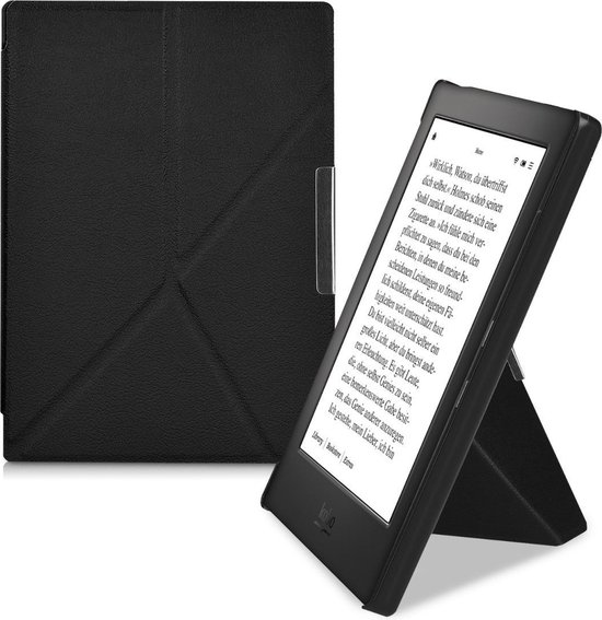 kwmobile e-reader hoesje geschikt voor Kobo Aura H2O Edition 1 hoes - Ereader flip case met standaard - E reader cover van kunstleer - In zwart van Merkloos