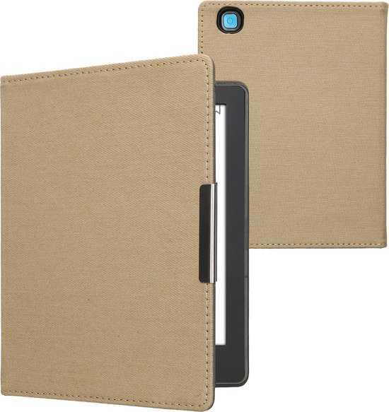 kwmobile e-reader hoesje geschikt voor Kobo Aura H2O Edition 2 hoes - E reader flip case met magneetsluiting - Ereader cover - Denim design in beige van Merkloos