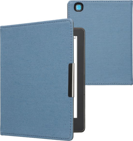kwmobile e-reader hoesje geschikt voor Kobo Aura H2O Edition 2 hoes - E reader flip case met magneetsluiting - Ereader cover - Denim design in blauw van Merkloos