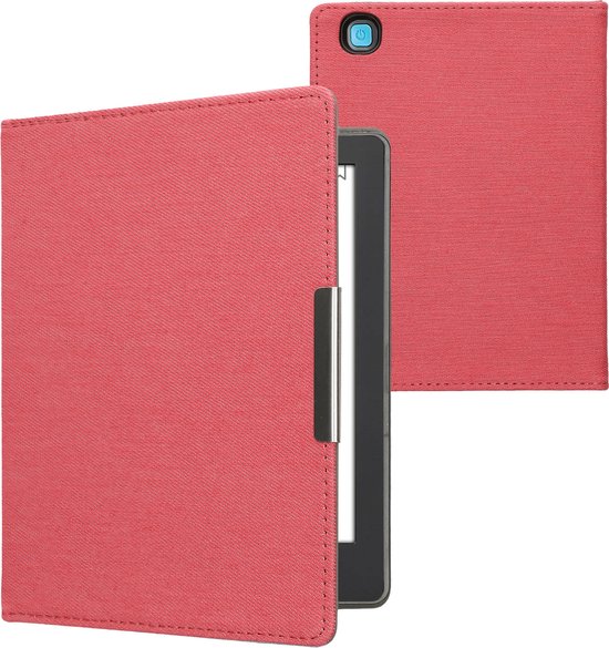 kwmobile e-reader hoesje geschikt voor Kobo Aura H2O Edition 2 hoes - E reader flip case met magneetsluiting - Ereader cover - Denim design in rood van Merkloos