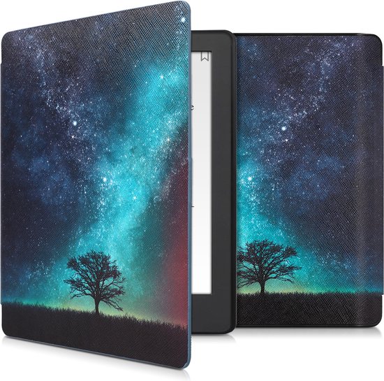 kwmobile e-reader hoesje geschikt voor Kobo Aura H2O Edition 2 hoes - E reader flip case met magnetische sluiting - Ereader cover - Sterrenstelsel en Boom design in blauw / grijs / zwart van Merkloos