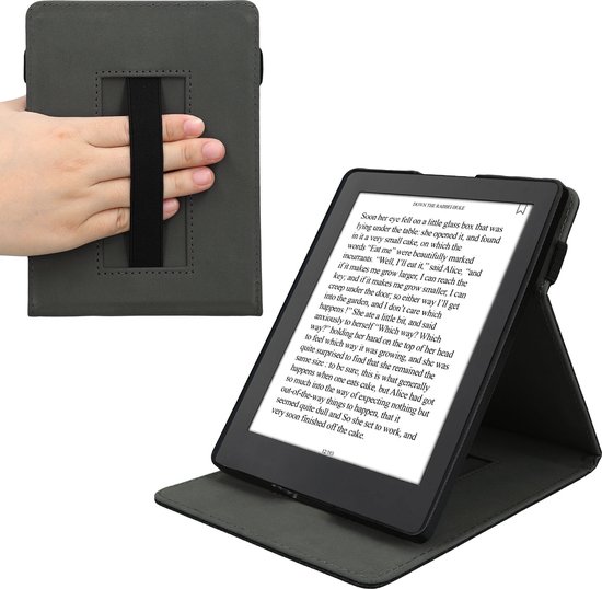 kwmobile e-reader hoesje geschikt voor Kobo Aura H2O Edition 2 hoes - E reader flip case van kunstleer - Ereader cover met handgrip en stand - In zwart van Merkloos