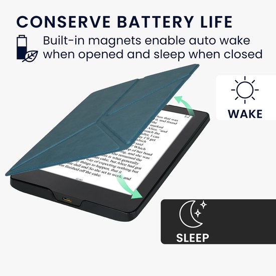 kwmobile e-reader hoesje geschikt voor Kobo Aura H2O Edition 2 hoes - Ereader flip case met standaard - E reader cover van kunstleer - In petrol