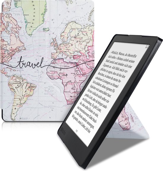 kwmobile e-reader hoesje geschikt voor Kobo Aura H2O Edition 2 hoes - Ereader flip case met standaard - E reader cover van kunstleer - In zwart / meerkleurig van Merkloos