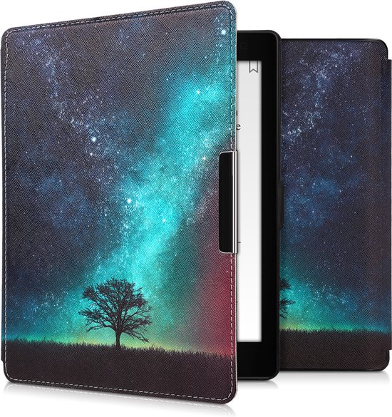 kwmobile e-reader hoesje geschikt voor Kobo Aura ONE hoes - E reader flip case met magnetische sluiting - Ereader cover - Sterrenstelsel en Boom design in blauw / grijs / zwart van Merkloos