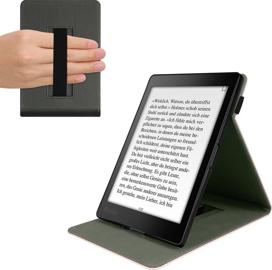 kwmobile e-reader hoesje geschikt voor Kobo Aura ONE hoes - E reader flip case van kunstleer - Ereader cover met handgrip en stand - In roségoud van Merkloos