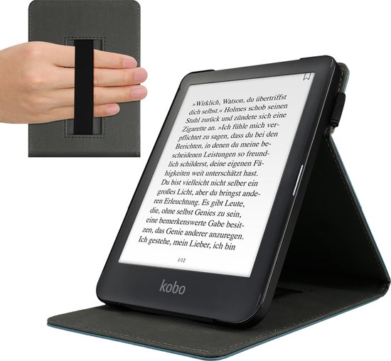 kwmobile e-reader hoesje geschikt voor Kobo Aura ONE hoes - E reader flip case van kunstleer - Ereader cover met handgrip en stand - In zwart van Merkloos