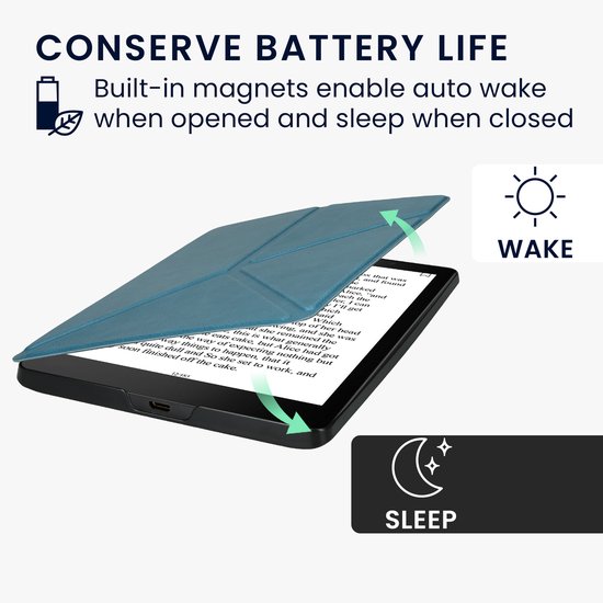 kwmobile e-reader hoesje geschikt voor Kobo Aura ONE hoes - Ereader flip case met standaard - E reader cover van kunstleer - In petrol