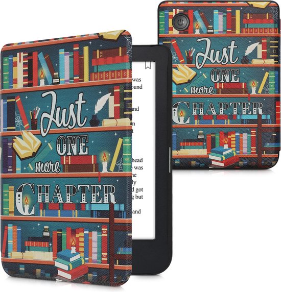 kwmobile e-reader hoesje geschikt voor Kobo Clara 2E hoes - E reader flip case met magnetische sluiting - Ereader cover - bibliotheek design in meerkleurig van kwmobile