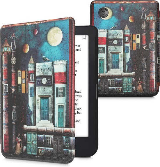 kwmobile e-reader hoesje geschikt voor Kobo Clara 2E hoes - E reader flip case met magnetische sluiting - Ereader cover - boekenstad design in meerkleurig van Merkloos