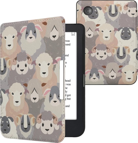 kwmobile e-reader hoesje geschikt voor Kobo Clara 2E hoes - E reader flip case met magnetische sluiting - Ereader cover - design in wit / bruin / grijs van Merkloos