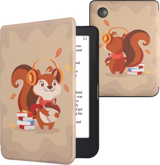 kwmobile e-reader hoesje geschikt voor Kobo Clara 2E hoes - E reader flip case met magnetische sluiting - Ereader cover - Eekhoorntje design in bruin / rood / beige van Merkloos