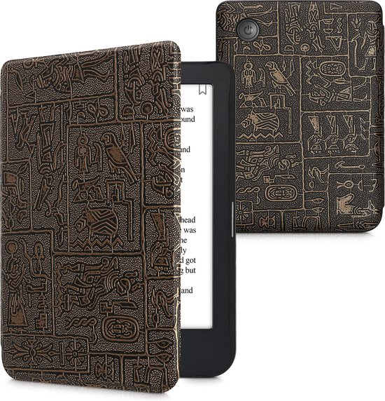 kwmobile e-reader hoesje geschikt voor Kobo Clara 2E hoes - E reader flip case met magnetische sluiting - Ereader cover - Hiërogliefen design in goud / zwart van Merkloos