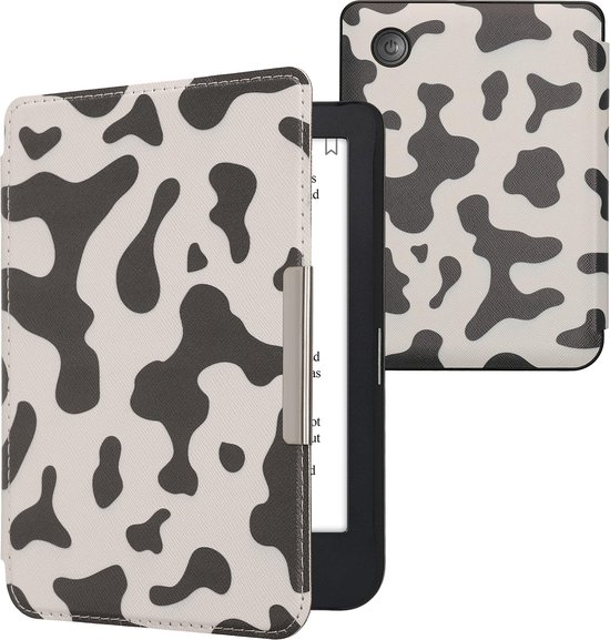 kwmobile e-reader hoesje geschikt voor Kobo Clara 2E hoes - E reader flip case met magnetische sluiting - Ereader cover - Koeien Patroon design in zwart / wit van Merkloos