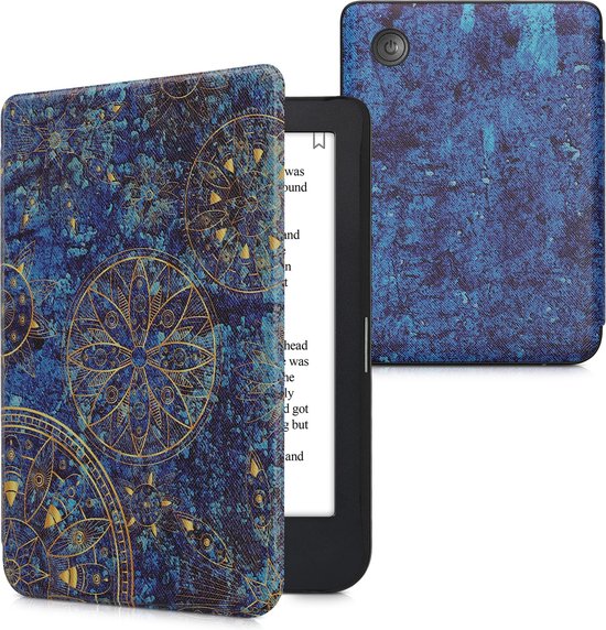 kwmobile e-reader hoesje geschikt voor Kobo Clara 2E hoes - E reader flip case met magnetische sluiting - Ereader cover - Mandala design in geel / donkerblauw van kwmobile