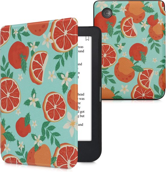 kwmobile e-reader hoesje geschikt voor Kobo Clara 2E hoes - E reader flip case met magnetische sluiting - Ereader cover - Sinaasappels en oranjebloesems design in oranje / blauw / wit van kwmobile