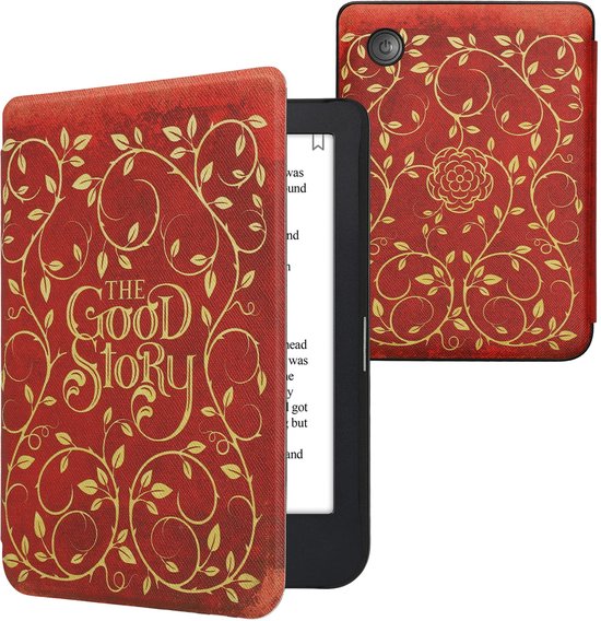 kwmobile e-reader hoesje geschikt voor Kobo Clara 2E hoes - E reader flip case met magnetische sluiting - Ereader cover - Sprookjesboek design in geel / oranje / rood van Merkloos