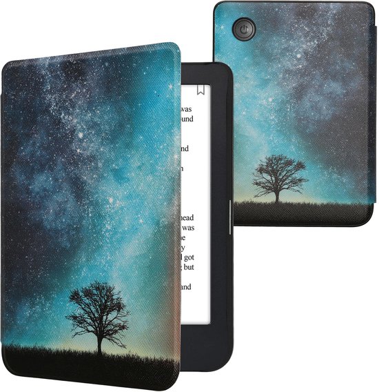 kwmobile e-reader hoesje geschikt voor Kobo Clara 2E hoes - E reader flip case met magnetische sluiting - Ereader cover - Sterrenstelsel en Boom design in blauw / grijs / zwart van Merkloos