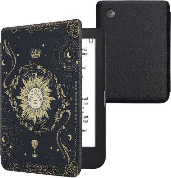 kwmobile e-reader hoesje geschikt voor Kobo Clara 2E hoes - E reader flip case met magnetische sluiting - Ereader cover - Tarotkaart design in donkerblauw / geel / zwart