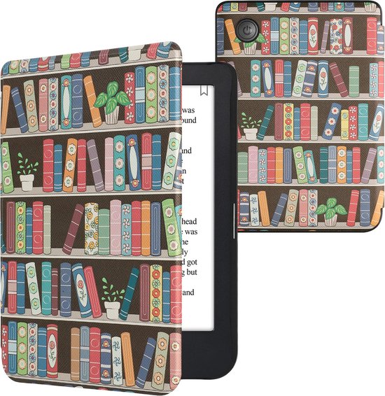 kwmobile e-reader hoesje geschikt voor Kobo Clara 2E hoes - E reader flip case met magnetische sluiting - Ereader cover - Zomerse bibliotheek design in blauw / groen / roze van Merkloos