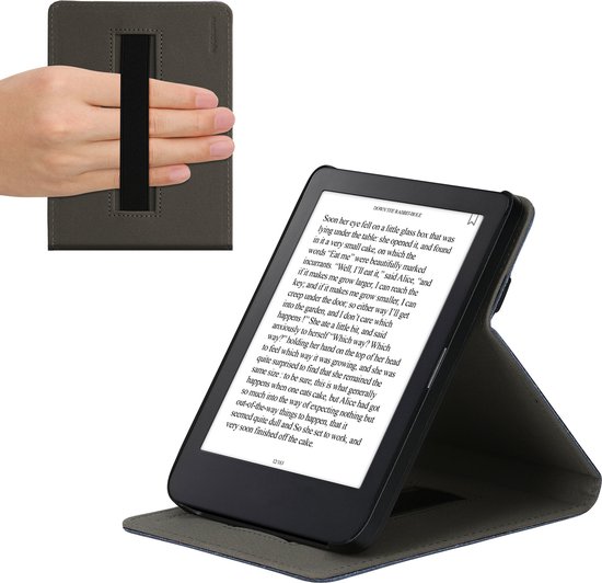 kwmobile e-reader hoesje geschikt voor Kobo Clara 2E hoes - E reader flip case van kunstleer - Ereader cover met handgrip en stand - In donkerblauw