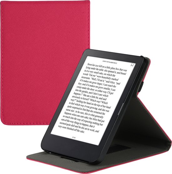 kwmobile e-reader hoesje geschikt voor Kobo Clara 2E hoes - E reader flip case van kunstleer - Ereader cover met handgrip en stand - In neon roze