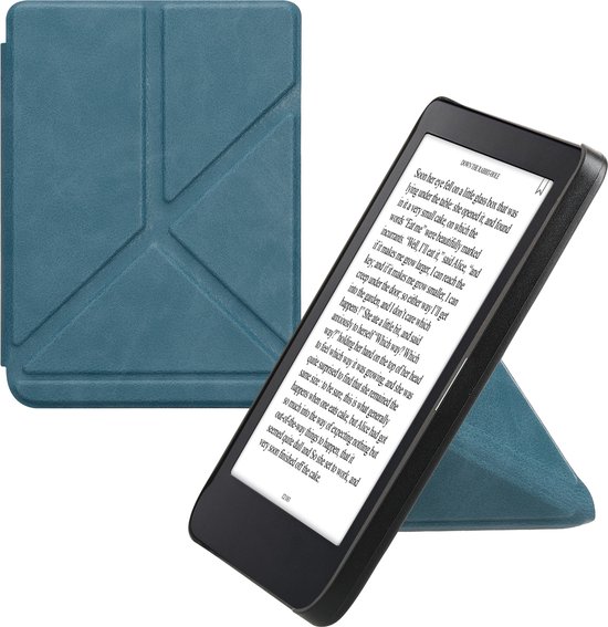 kwmobile e-reader hoesje geschikt voor Kobo Clara 2E hoes - Ereader flip case met standaard - E reader cover van kunstleer - In petrol van Merkloos