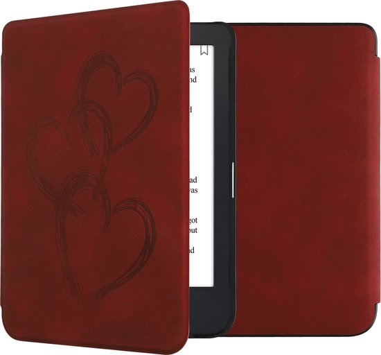 kwmobile e-reader hoesje geschikt voor Kobo Clara 2E hoes - Ereader flip case met standaard - Kunstleren e reader cover - Abstract hart design in donkerrood van Merkloos