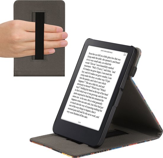 kwmobile e-reader hoesje geschikt voor Kobo Clara 2E hoes - Ereader flip case met standaard - Kunstleren e reader cover - bibliotheek design in meerkleurig van Merkloos