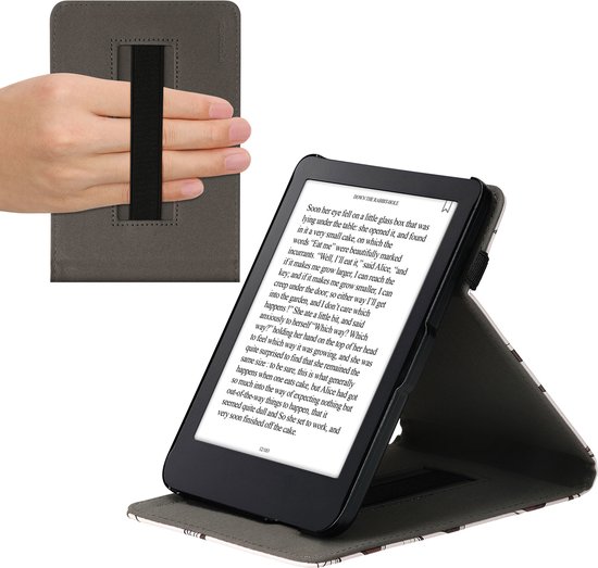 kwmobile e-reader hoesje geschikt voor Kobo Clara 2E hoes - Ereader flip case met standaard - Kunstleren e reader cover - Boeken design in beige / bruin / goud
