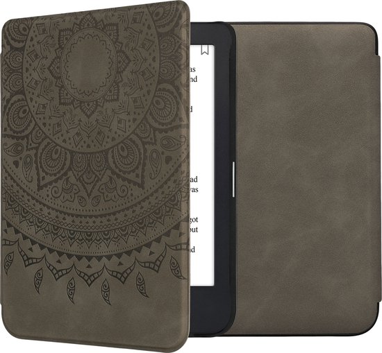 kwmobile e-reader hoesje geschikt voor Kobo Clara 2E hoes - Ereader flip case met standaard - Kunstleren e reader cover - Indian Sun design in grijs van Merkloos