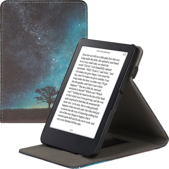 kwmobile e-reader hoesje geschikt voor Kobo Clara 2E hoes - Ereader flip case met standaard - Kunstleren e reader cover - Sterrenstelsel en Boom design in blauw / grijs / zwart van Merkloos
