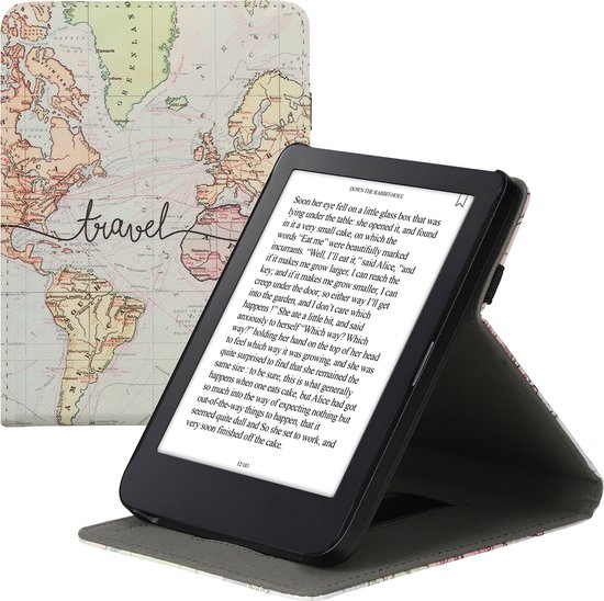 kwmobile e-reader hoesje geschikt voor Kobo Clara 2E hoes - Ereader flip case met standaard - Kunstleren e reader cover - Travel Wereldkaart design in zwart / meerkleurig