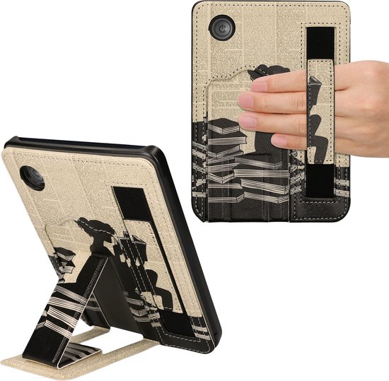 kwmobile e-reader hoesje geschikt voor Kobo Clara 2E hoes - Met polsband en standaard - Kunstleren e reader beschermhoes - Meisje met boeken design van Merkloos