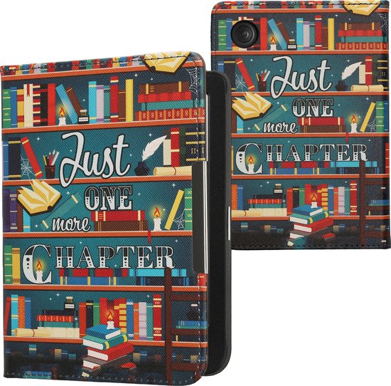 kwmobile e-reader hoesje geschikt voor Kobo Clara BW / Colour hoes - E reader flip case met magneetsluiting - Ereader cover - bibliotheek design in meerkleurig van Merkloos