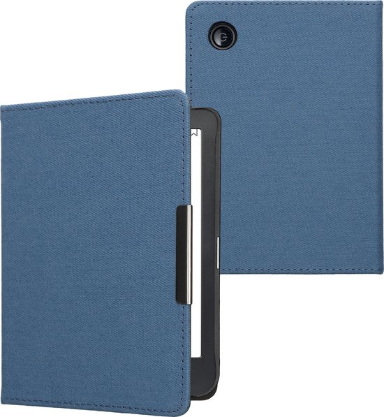 kwmobile e-reader hoesje geschikt voor Kobo Clara BW / Colour hoes - E reader flip case met magneetsluiting - Ereader cover - Denim design in blauw van Merkloos