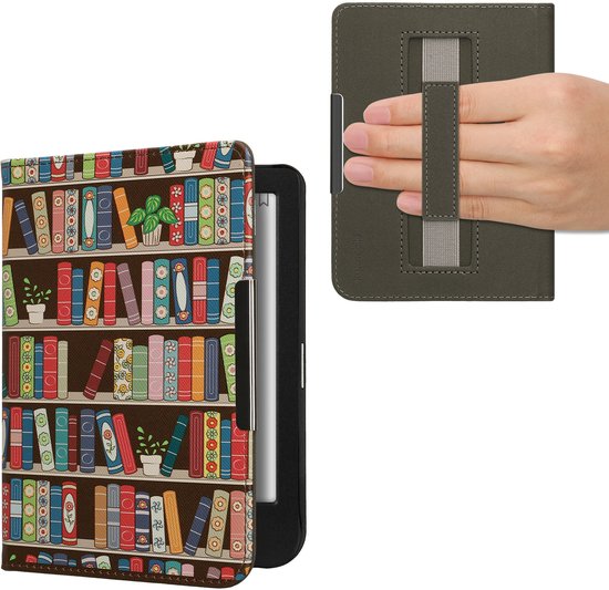 kwmobile e-reader hoesje geschikt voor Kobo Clara BW / Colour hoes - E reader flip case met magneetsluiting - Ereader cover - Zomerse bibliotheek design in blauw / groen / roze