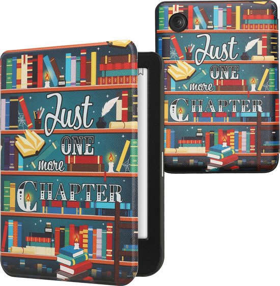 kwmobile e-reader hoesje geschikt voor Kobo Clara BW / Colour hoes - E reader flip case met magnetische sluiting - Ereader cover - bibliotheek design in meerkleurig van Merkloos